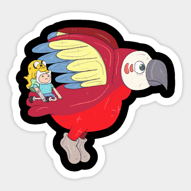 Finn and Jake on Giant Parrot Sticker by surfinggiraffecomics